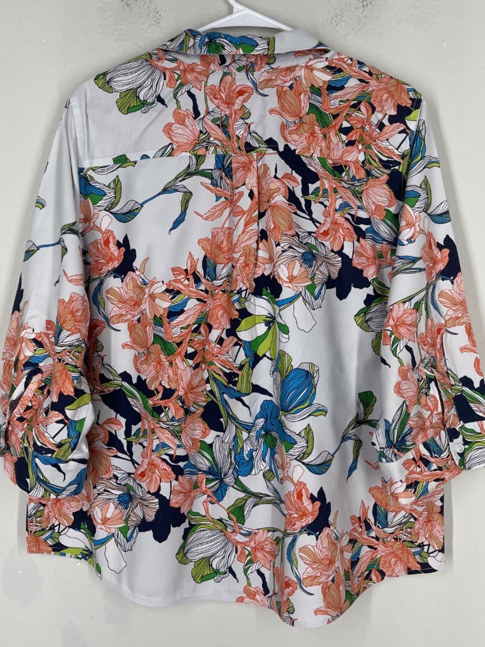 Chico's No Iron Stretch Blouse Women's 3 US 16/18 Floral Button Up 3/4 Sleeves - Picture 5 of 10